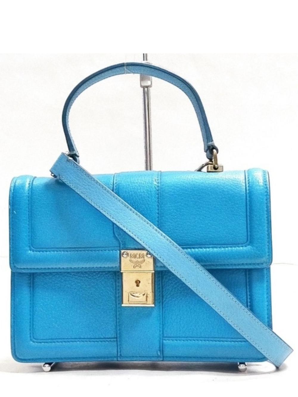 SALE! MCM Sky Blue Leather Satchel
